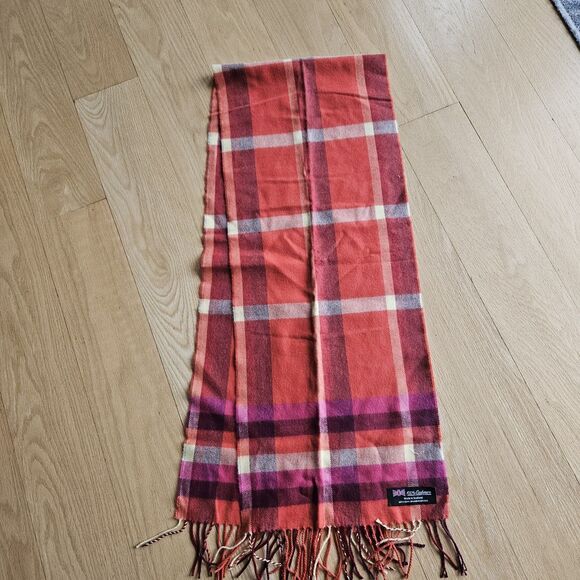 Scottish 100% Cashmere Scarf Red Pink Plaid Tartan Fringe Made in Scotland Lux - Picture 2 of 6